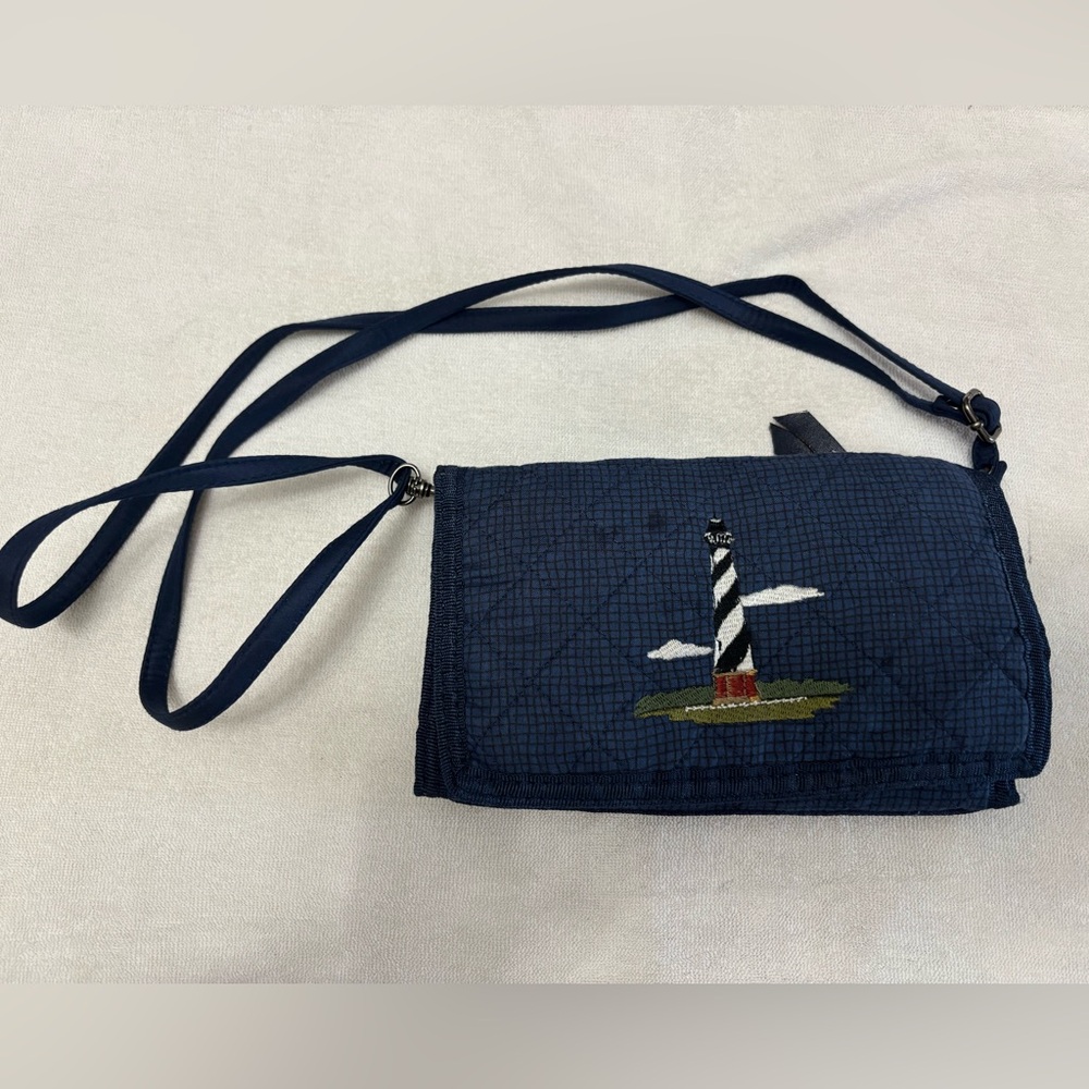 Donna Sharp Navy Crossbody Bag with Lighthouse Embroidery